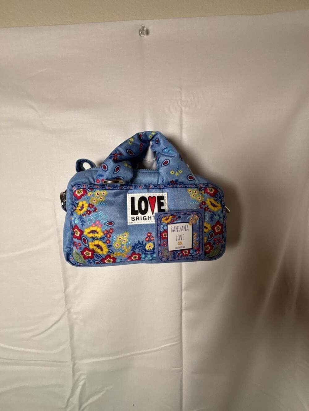 Brighton Bandana Love Crossbody Organizer Bag Blue Floral Paisley New With Tags